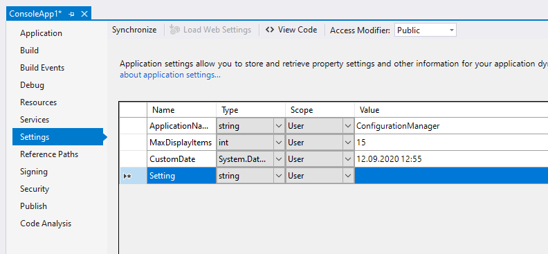 *.settings file designer